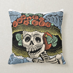 Almofada Dia de Catrina do vintage do esqueleto inoperante
