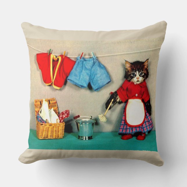 Almofada dia de lavandaria para o gatinho (Frente)