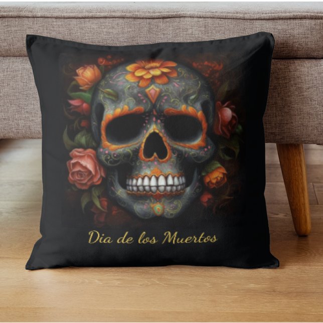 Almofada Dia de los Muertos pintou crânio personalizável (Criador carregado)