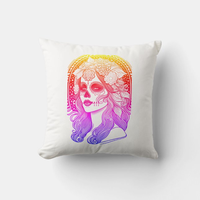 Almofada Día De Los Muertos, regenbogenfarben (Frente)