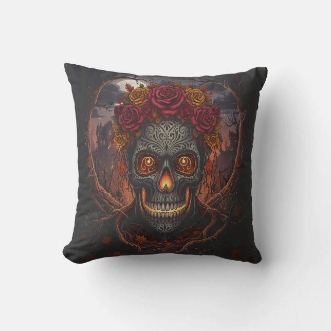 Almofada Día de los Muertos Skull, travesseiro decorativo g (Frente)