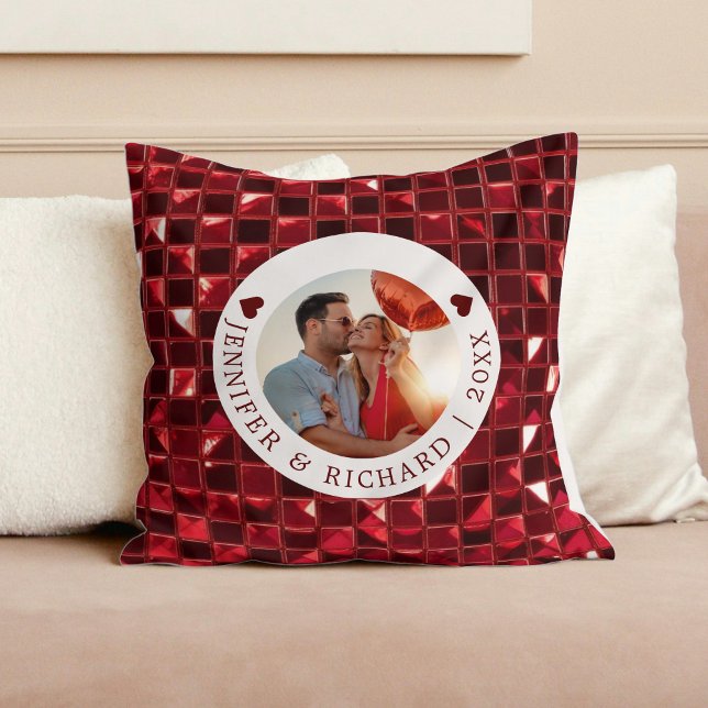 Almofada Dia de os namorados de cereja personalizado com fo (Custom Cherry Valentine's Day with Photo & Text Throw Pillow)