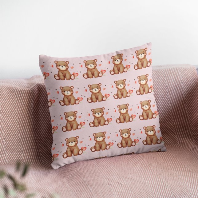 Almofada Dia de os namorados de Urso de Aquarela (Watercolor Bear Valentine's Day Cushion)