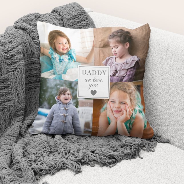 Almofada Dia de os pais Ouça Que Te Amo A Colagem De Fotogr (Cute custom photo collage "Daddy We Love You" throw pillow.)
