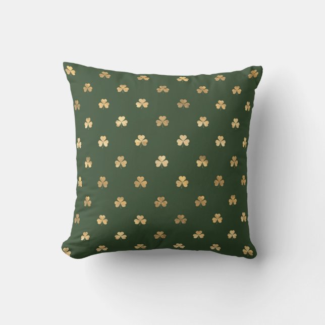 Almofada Dia de São Patrício Verde de Shamrock Dourado Na m (Frente)