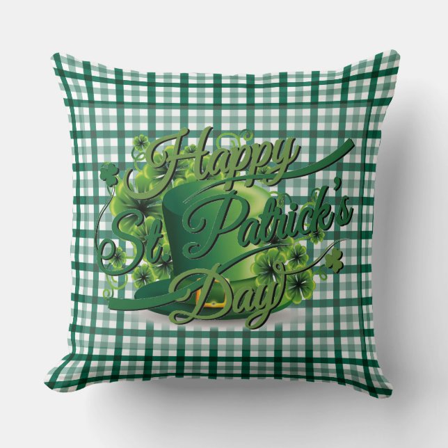 Almofada Dia de São Patrício Verde Gingham (Frente)