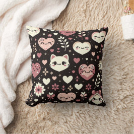 Almofada Dia do namorados Kawaii Gata Coração Padrão de Flo