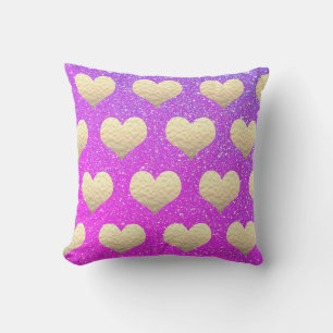 Almofada Dia dos Namorados Coração Dourado Brilho Rosa Roxo