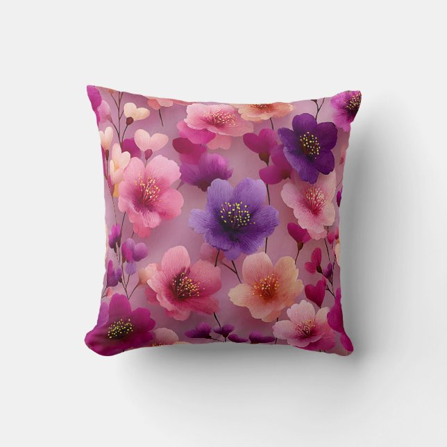 Almofada Dia dos Namorados Flores Românticas Rosa Roxo (Frente)