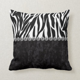 Almofada Diamante de veludo do preto do impressão da zebra