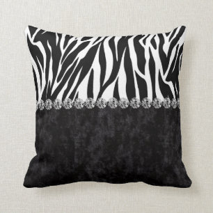Almofada Diamante de veludo do preto do impressão da zebra