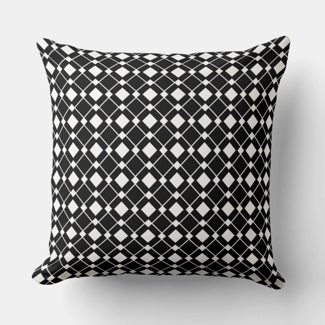 Almofada Diamantes Preto e Branco - Padrão Losango (Frente)