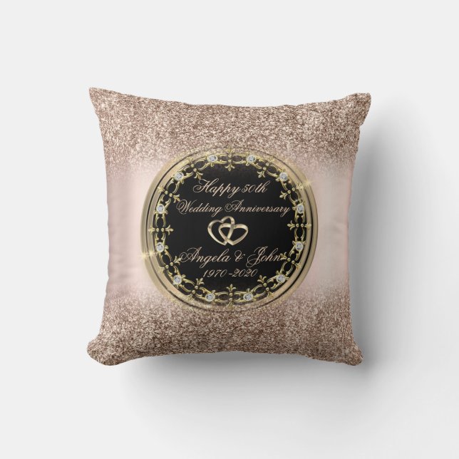 Almofada DiamantesCorações - Rosa Dourado Glitter 50º Anive (Frente)