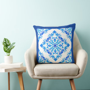 Almofada Diamond Moldou Azul E Branco Delft China