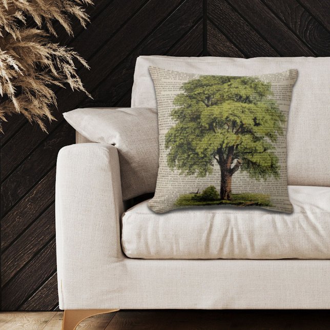 Almofada Dicionário de ECO no Dia da Terra impressões carva (Earth Day ECO dictionary prints vintage oak tree Throw Pillow)