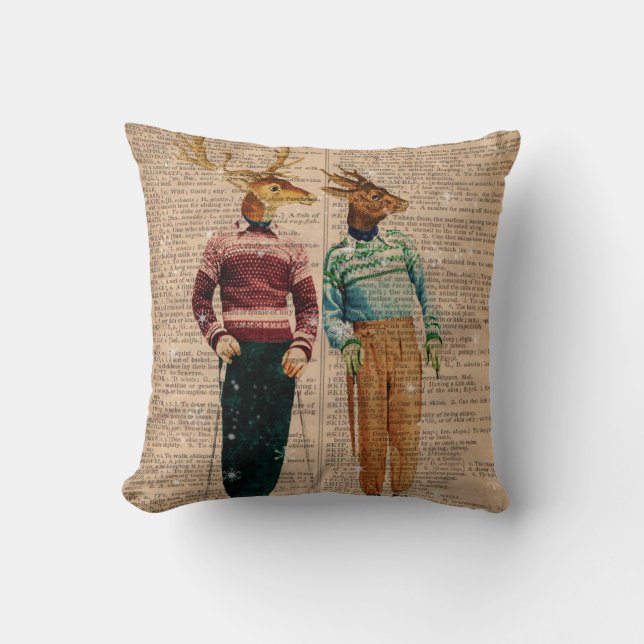 Almofada Dicionário PagePillow dos cervos do esqui da neve (Frente)