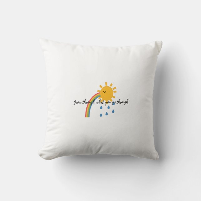 Almofada Digital Illustration of Smiling Sun with Rainbow (Frente)