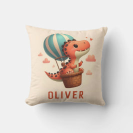 Almofada Dino Fofo Voando em um Balão de Ar Quente