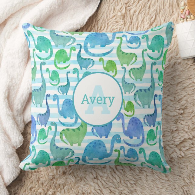 Almofada Dino Stripe Watercolor Dinossauros Personalizados (Cobertor)