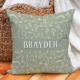 Almofada Dinosaur Boho Boy Name Dino Cute Earthy Sage Green
