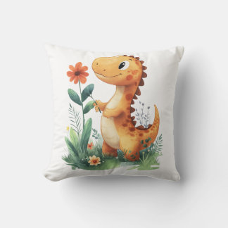 Almofada Dinossauro Amarelo Cento Segurando Flor