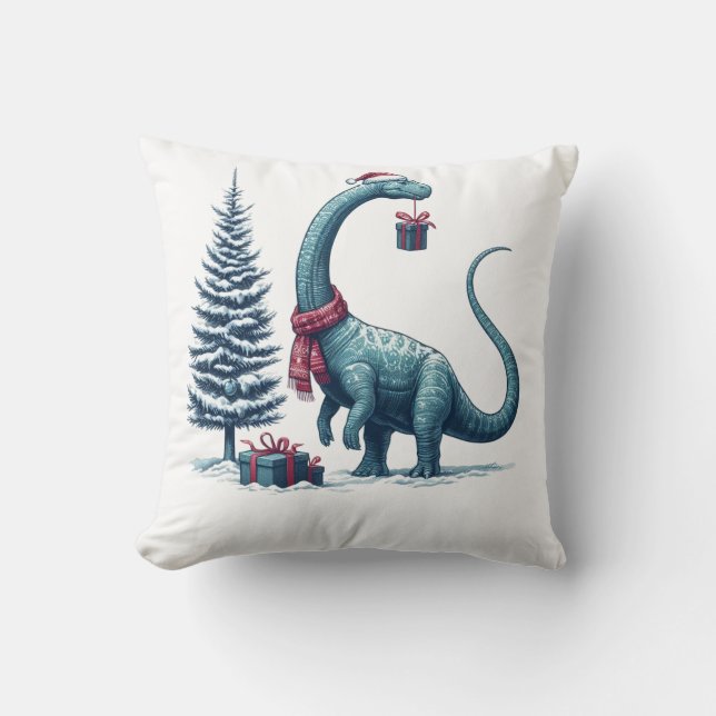 Almofada dinossauro Brontossauro de Natal (Frente)
