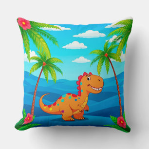 Almofada Dinossauro de Desenho Animado em uma Cena Tropical