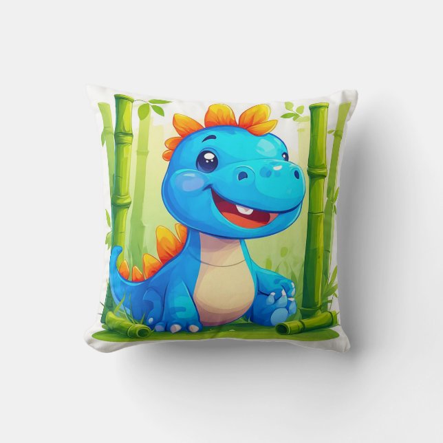 Almofada Dinossauro de Desenho Animado na Floresta de Bambu (Frente)