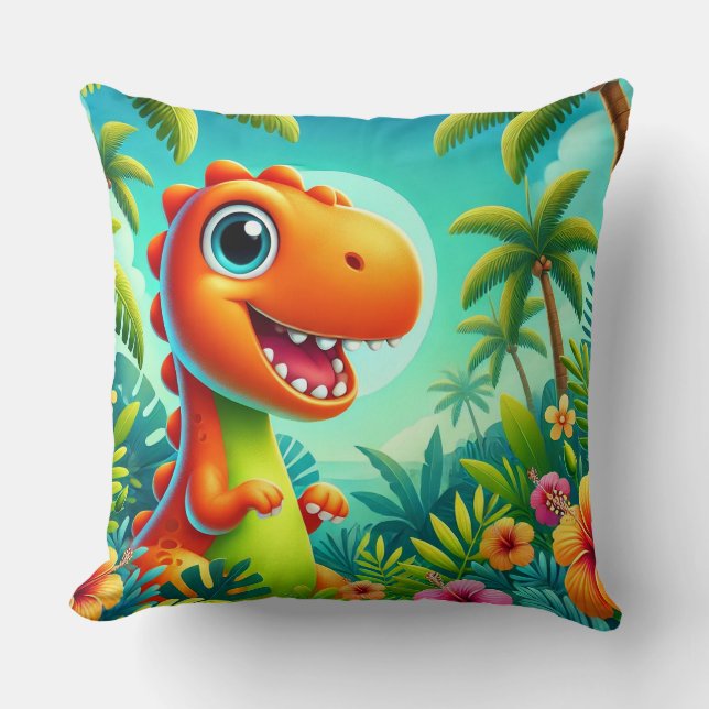 Almofada Dinossauro de desenho animado sorridente em uma se (Frente)