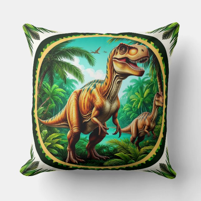 Almofada Dinossauro em uma exuberante selva pré-histórica (Frente)