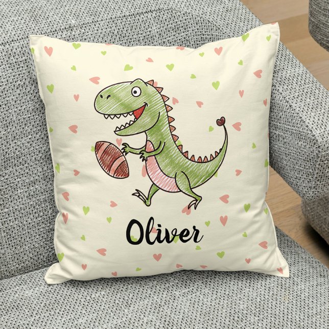 Almofada Dinossauro Fofo Jogando Futebol Personalizado (Criador carregado)