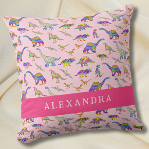 Almofada Dinossauro Fofo Nome Personalizado Rosa