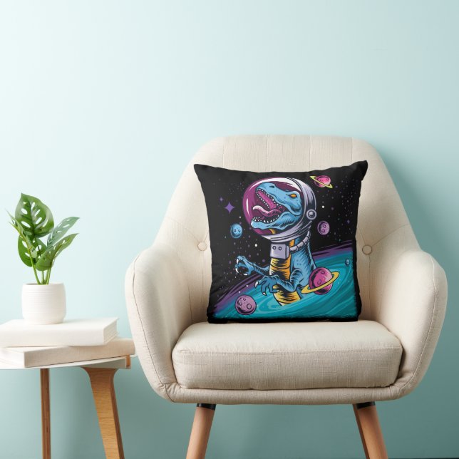 Almofada Dinossauro T-Rex Engraçado no Espaço (Cadeira)