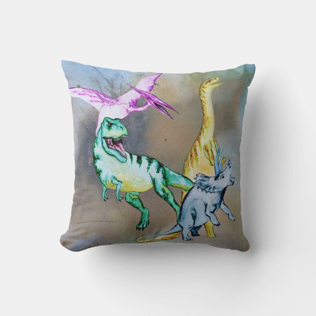 Almofada Dinossauros Infantís em Aquarela (Frente)