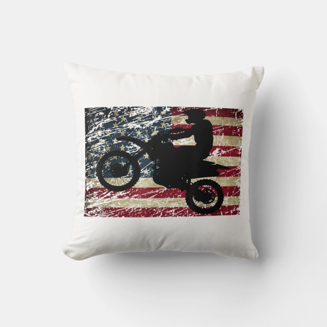 Almofada Dirt Bike USA Flag T-Shirt Motocross American Flag (Frente)