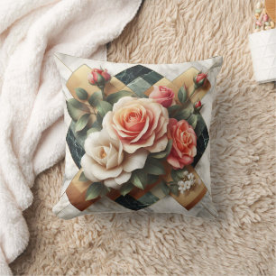 Almofada Disposição Elegante de Rosas Coloridos no Marble