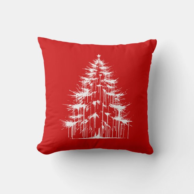Almofada Distressed Drippy Gothic Chic Red Christmas Tree (Frente)