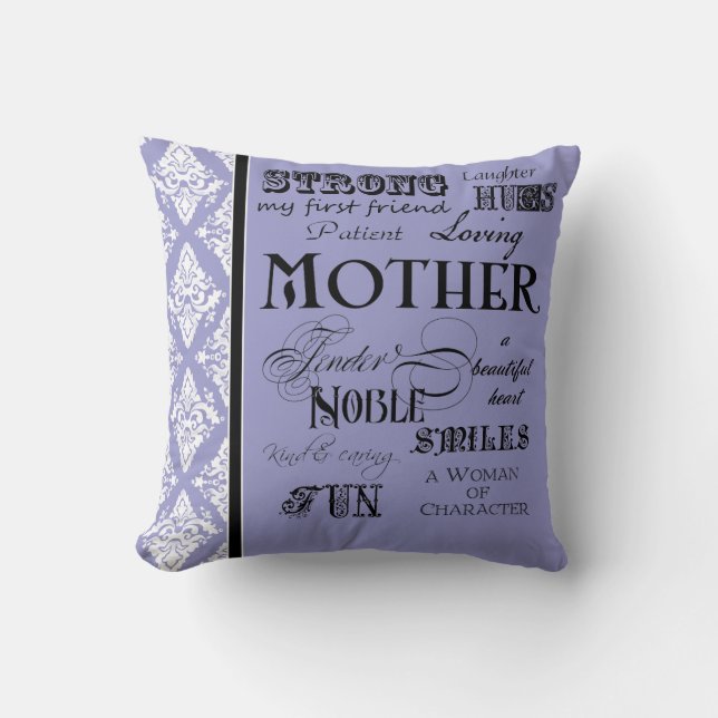 Almofada Ditos de Texto da Mãe na Nuvem Moderna - Roxo (Frente)