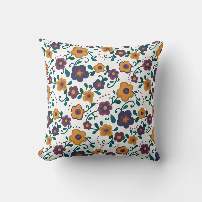 Almofada Ditzy Folk Art Retro Daisy, de 70 anos, em Jewel T (Frente)