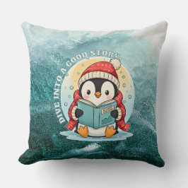 Almofada Dive Into A Good Story Reading Penguin Pillow
