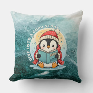 Almofada Dive Into A Good Story Reading Penguin Pillow