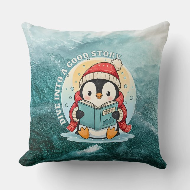 Almofada Dive Into A Good Story Reading Penguin Pillow (Frente)
