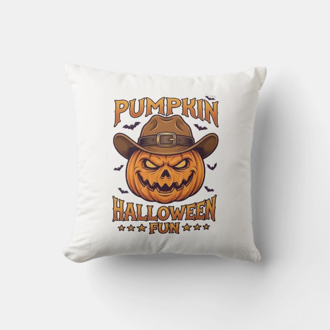 Almofada Diversão de Halloween de Abóbora Lanterna de Jack  (Frente)