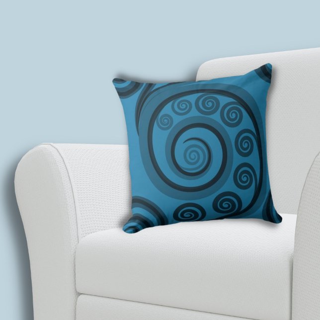 Almofada Diversão de Padrão de Nadadores de Fern Azul-Verão (Fun Summer-Blue Fern Frond Swirls Pattern Throw Pillow)