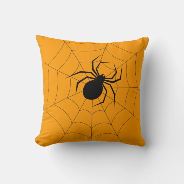 Almofada Diversão Feliz Halloween Black & Orange Spider Web (Frente)
