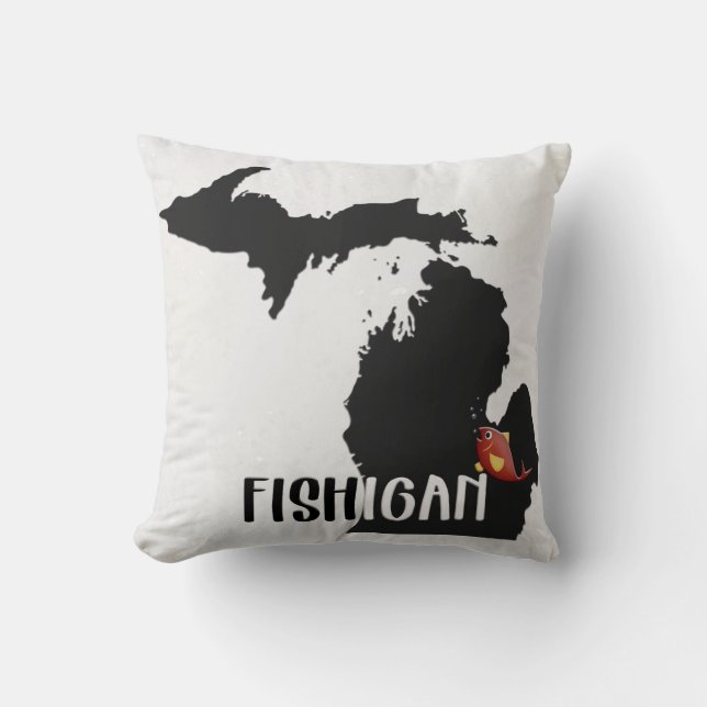 Almofada diversão gráfica estatal de Michigan com peixe (Frente)