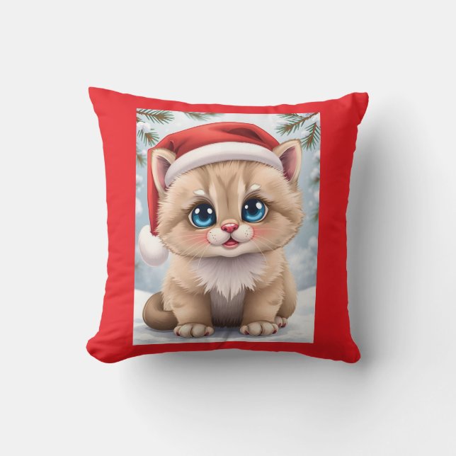 Almofada Diversão natalina com gatinho de desenho animado f (Frente)