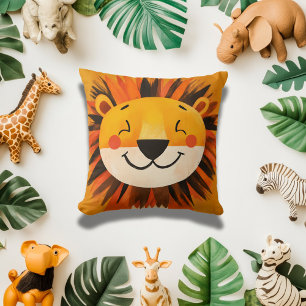 Almofada Diversão Rosto de Leão Tema Safari Infantil Decora