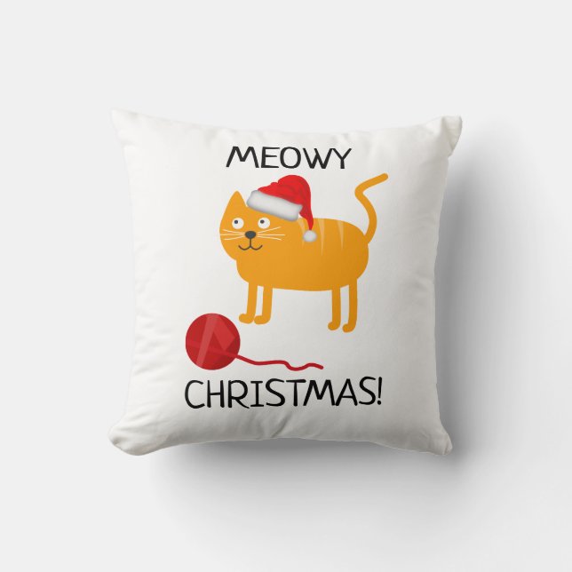 Almofada Divertida de Natal do Gato Laranja Meowy (Frente)