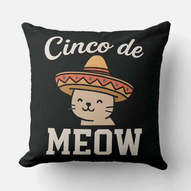 Almofada Divertido Design de Fiesta Cinco de Meow de Gato - (Frente)